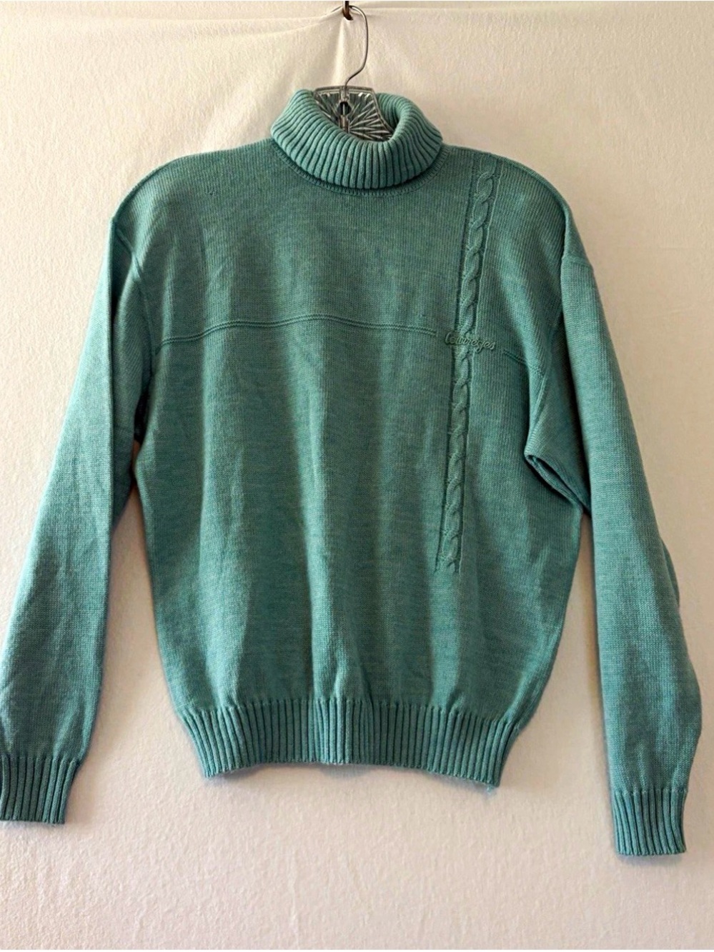 Courreges Paris Turtleneck Sweater French Vintage M Cable Knit 1980s